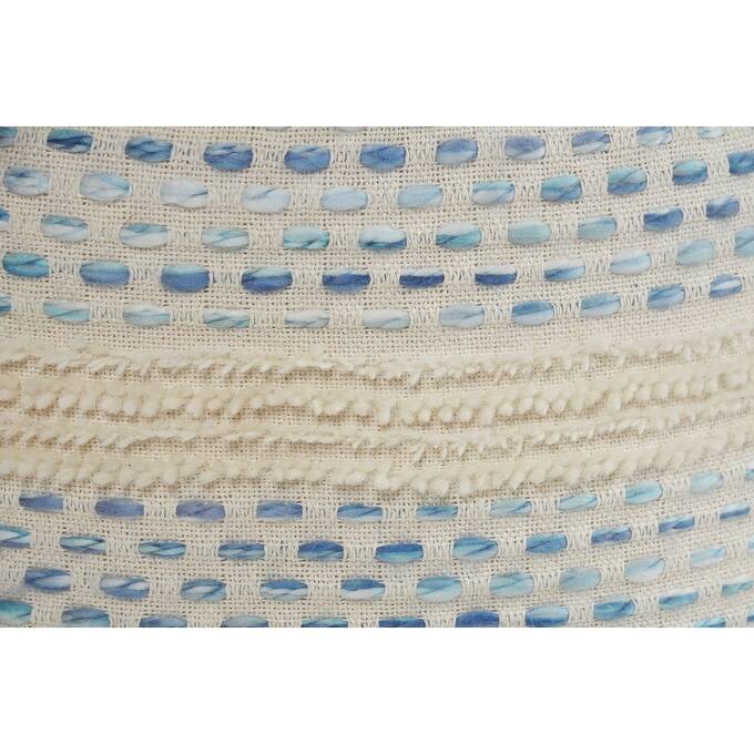 HomeRoots 18" Blue Cotton Blend Ottoman