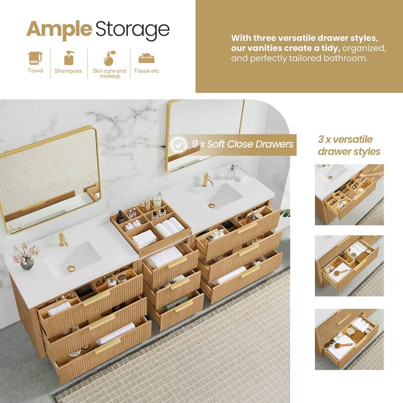 Santarem Double Vanity with Pure White Quartz Stone Top without Mirror