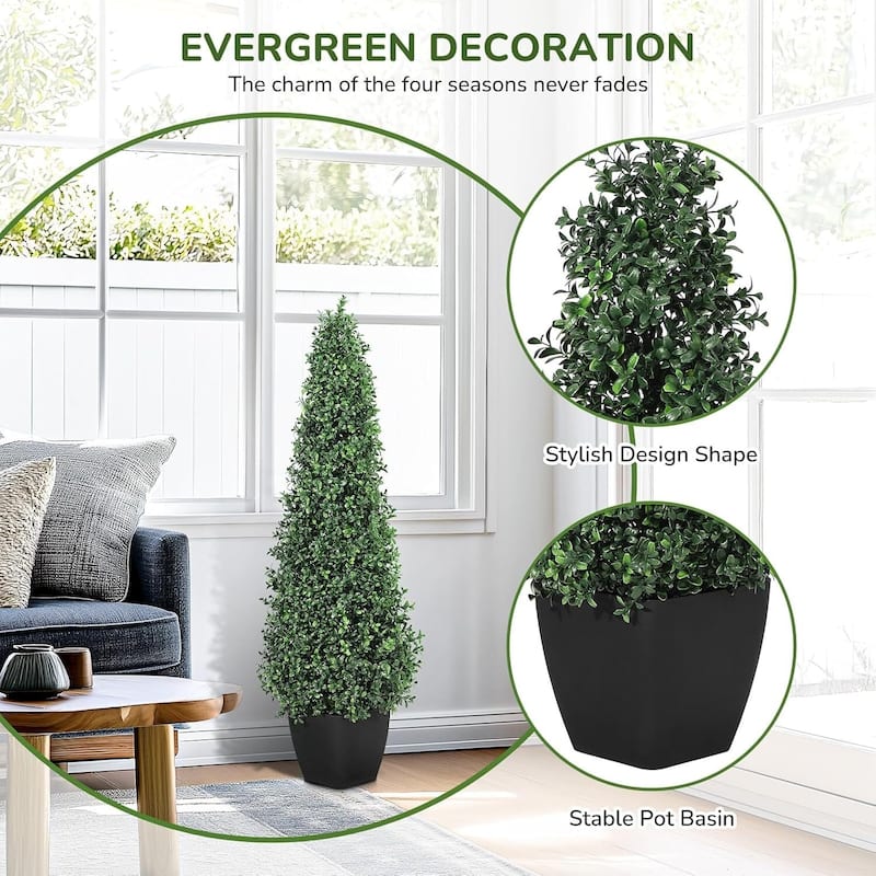 2 pcs Artificial Boxwood Tree for Home Office Indoor Outdoor Decor