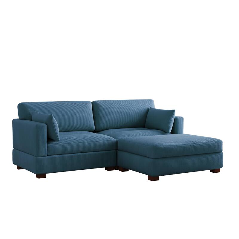 85in.W Corduroy Modular 3-Piece L-Shaped Sectional Sofa with Ottoman