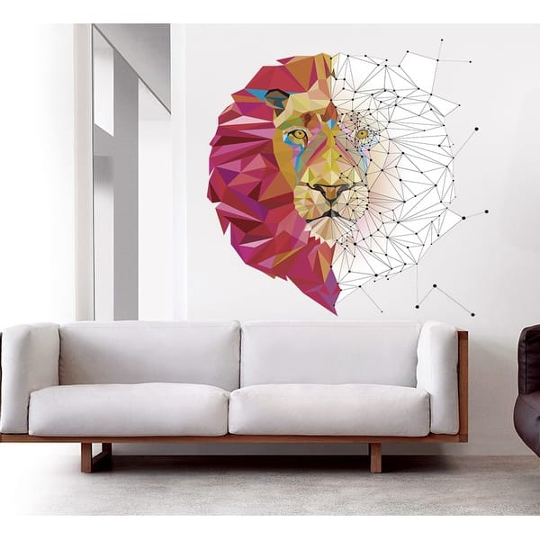slide 1 of 6, Lion Head Polygonal Wall decal, Lion Modern wall art, sticker Multi-Color - 45 x 50