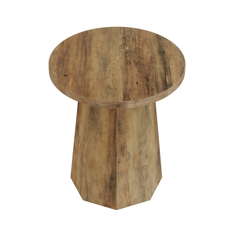 Farmhouse Wood Round End Side Couch Table with Octagonal Base