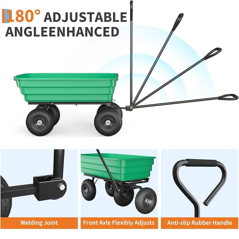 Heavy Duty Garden Dump Cart 1200lb Capacity, Yard Wagon with 180° Pivoting Handle
