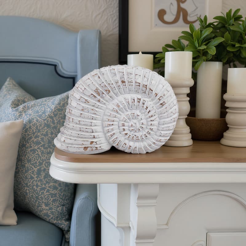 Handcrafted Wooden Nautical Shell Figurine Coastal-Inspired Details