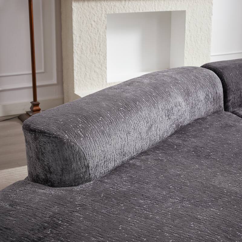 114" Chenille Cloud Sectional Sofa with Extra Deep Seating, and 4 Throw Pillows & No-Assembly Design