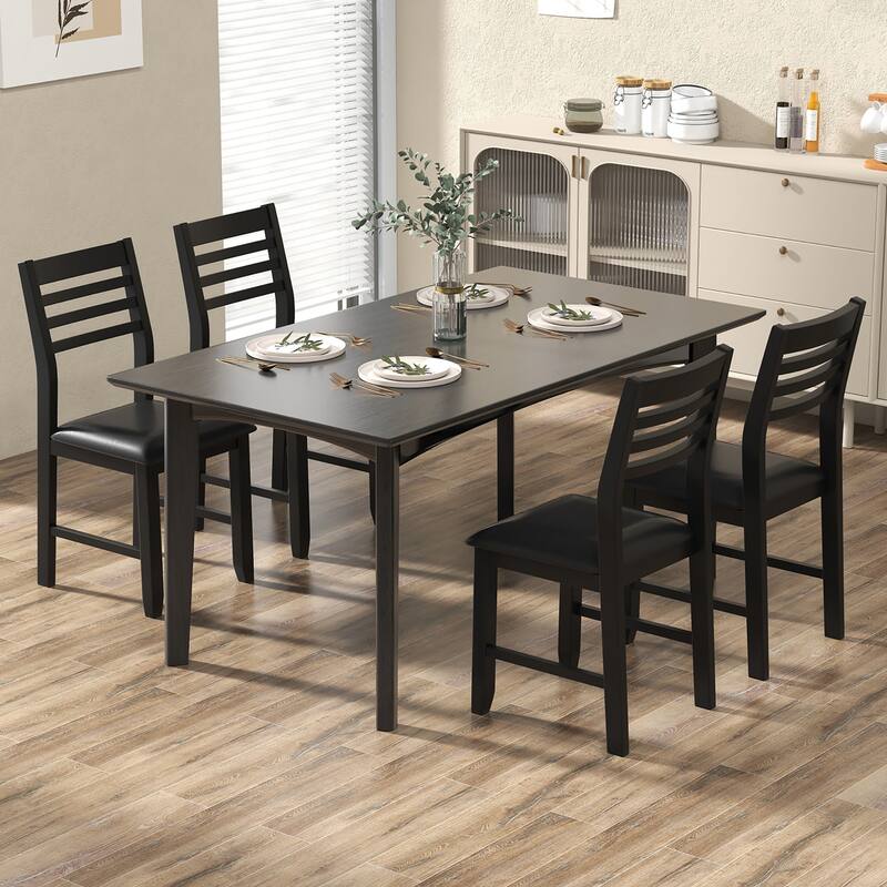 Gymax Wooden Dining Chair Set of 4 Kitchen Side Chairs w/ Rubber Wood