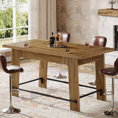 62.6-Inch Rectangular Bar Table with Metal Footrest
