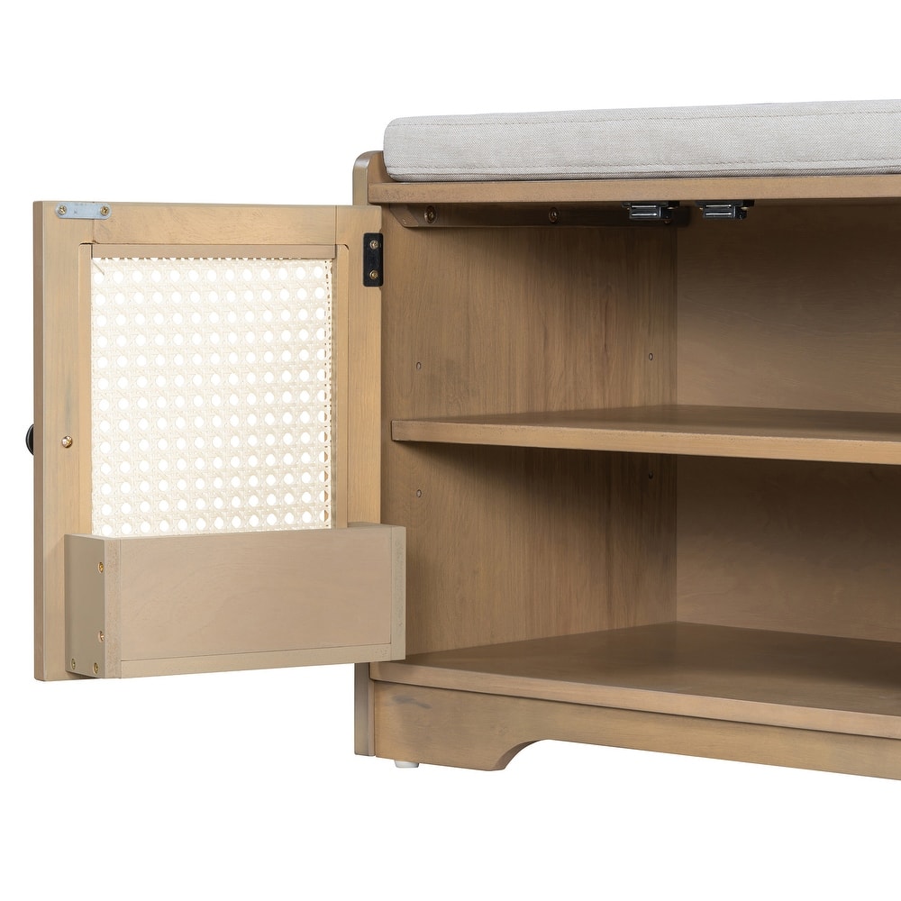 Rustic Entryway Shoe Bench with Removable Cushion