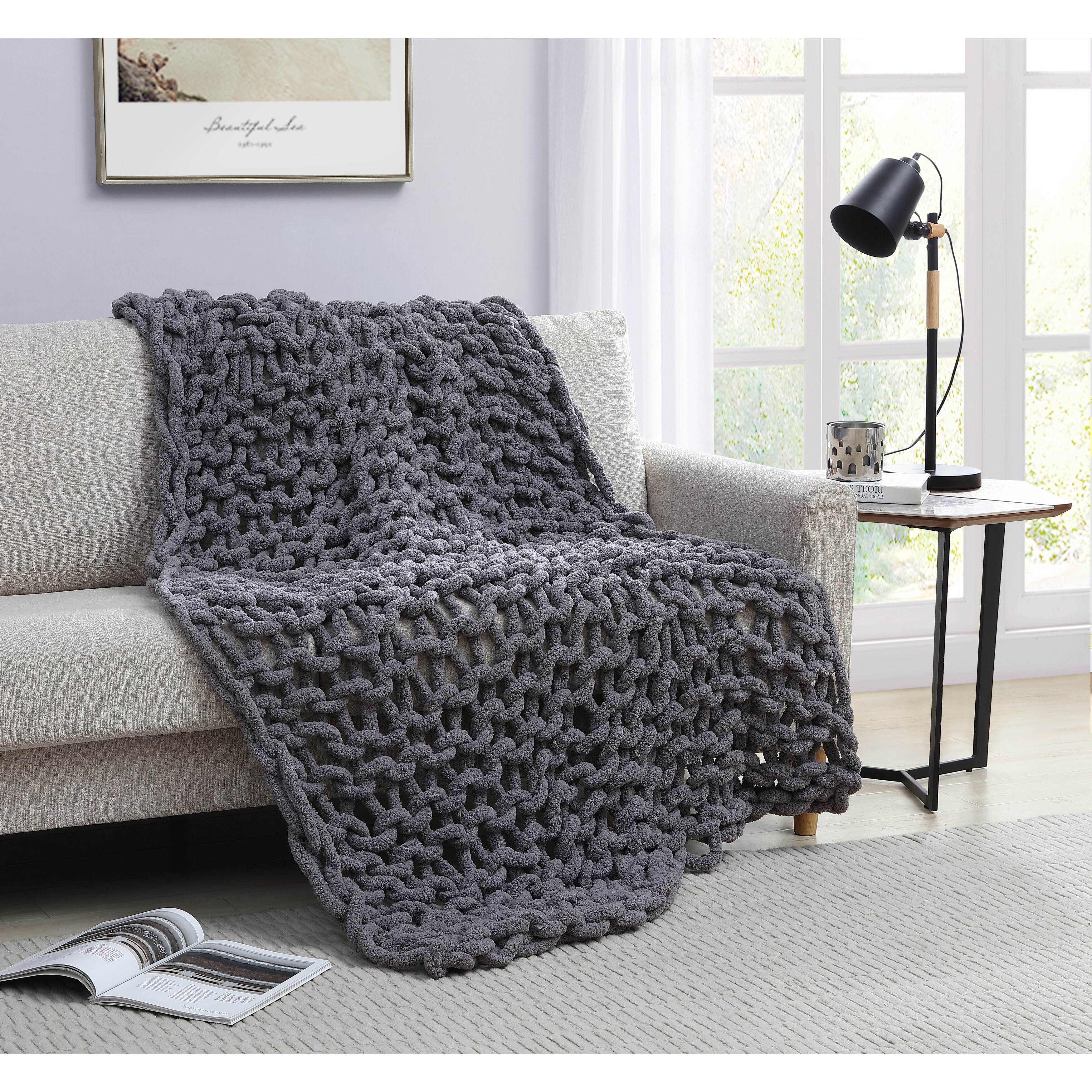 Chunky knit chenille 2025 blanket