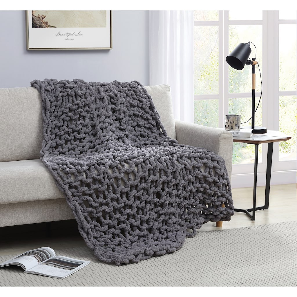 Asher Home Chunky Knit Chenille Throw Blanket
