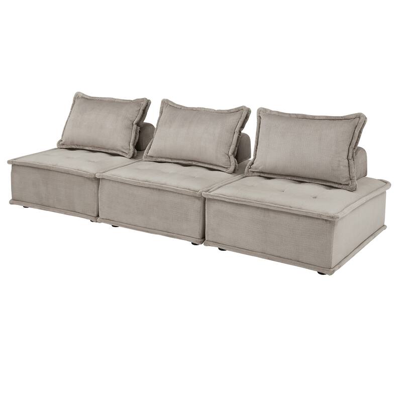 Eureka Velvet Convertible Modular Seating with Pillow Back by iNSPIRE Q Modern - Grey - 3 Piece