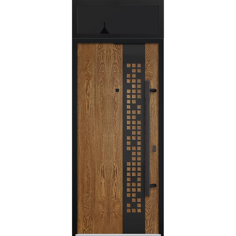 Exterior Prehung Steel Entry Door Ronex 0131 Grey 2 Sidelites Top Window Stainless Steel Inserts 16+36+16x96 Left Hand - Beige - 36" x 96"