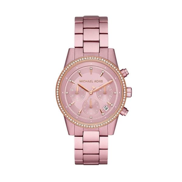 Shop Michael Kors Women S Ritz Stainless Steel Pink Crystal Ladies Watch Overstock 31620459