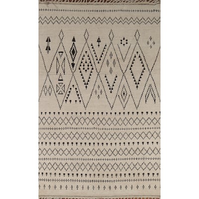 Beige / Ivory Moroccan Area Rug Handmade Wool Carpet - 6'0"x 9'5"