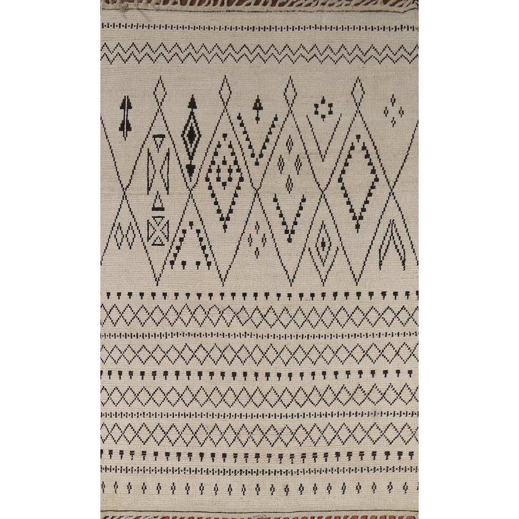 Beige / Ivory Moroccan Area Rug Handmade Wool Carpet - 6'0"x 9'5"