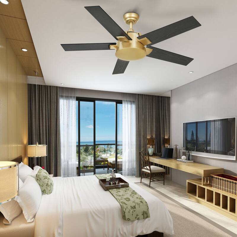 Moasis 52 Inch Modern Black Gold Ceiling Fan with Wall Switch & Remote
