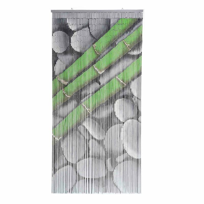 Bamboo Beaded Door Curtain 65 Strings 79" W x 36" W - 79" H x 36" W x 0.6" D - Green/Grey
