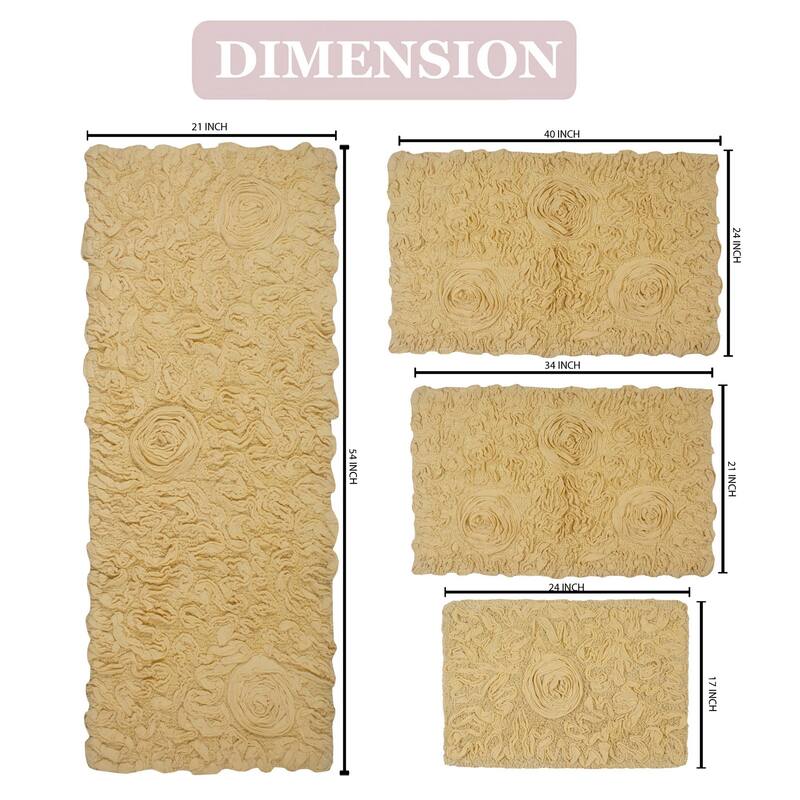 Home Weavers Modesto Collection 100% Cotton Bath Rug, Non-Slip Bath Rug, Extra Soft, Machine Wash, 4 Pcs Set with Runner