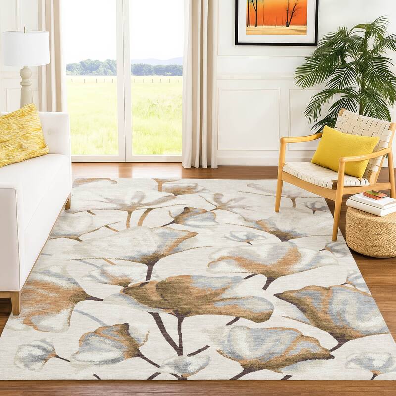 Machine Washable Indoor/ Outdoor Floral Love Chantille Rug