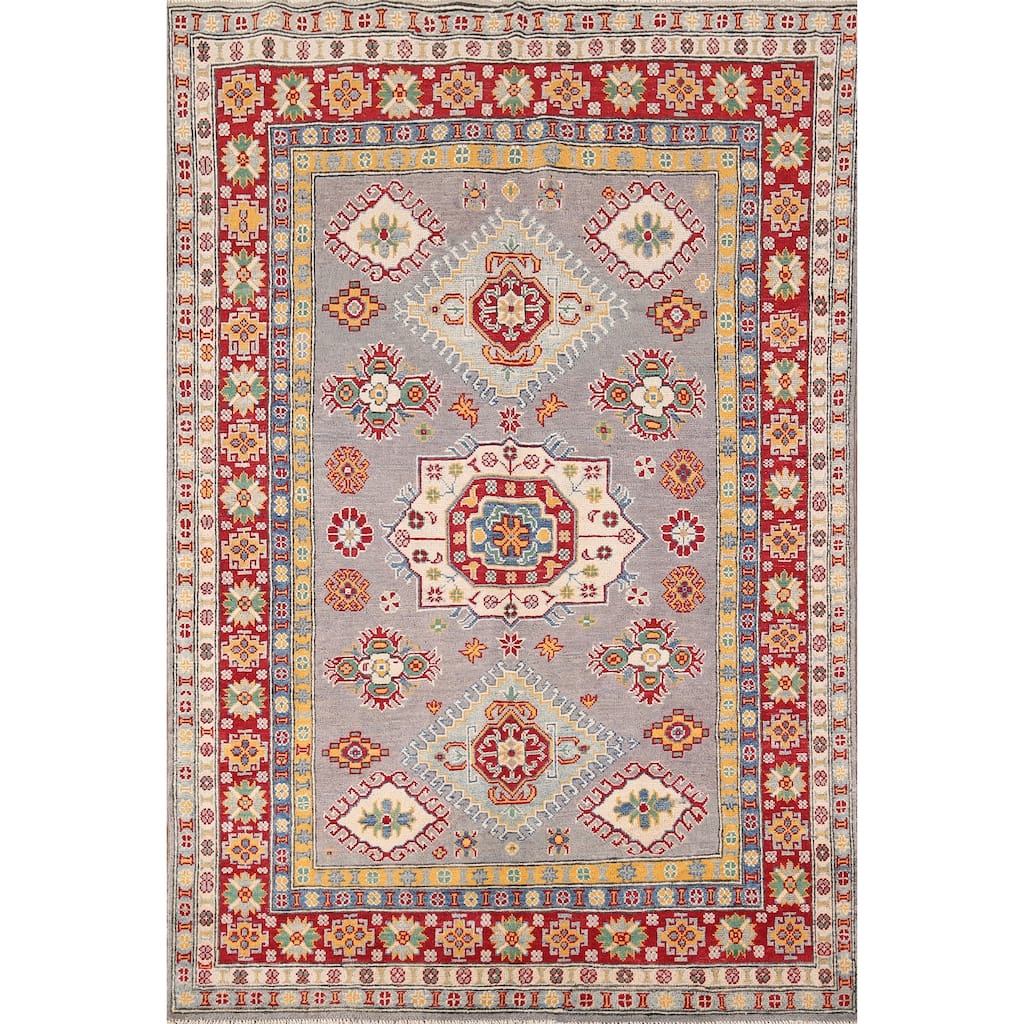 Grey Kazak Oriental Area Rug Hand-Knotted Wool Carpet - 5'0" x 6'10"