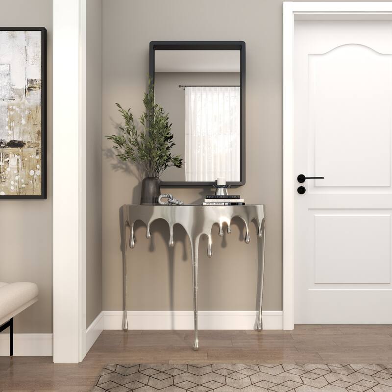 Aluminum Metal Accent, Console, and Coffee Table Collection with Drip Melting Design and Smoke Shaded Glass Top Multiple Colors