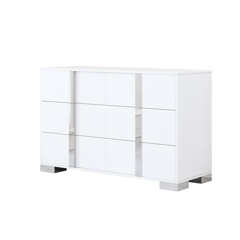 Mirrored Storage Cabinet with Metal Handle, 6 Drawers