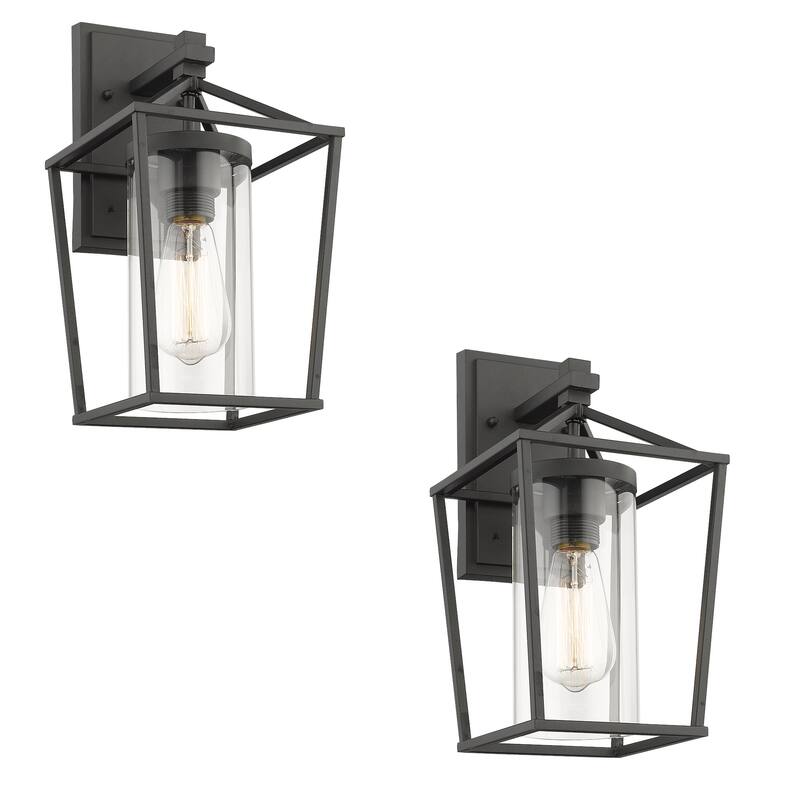 Black Metal/ Glass Outdoor Sconce Lantern Light Set of 2 - Black