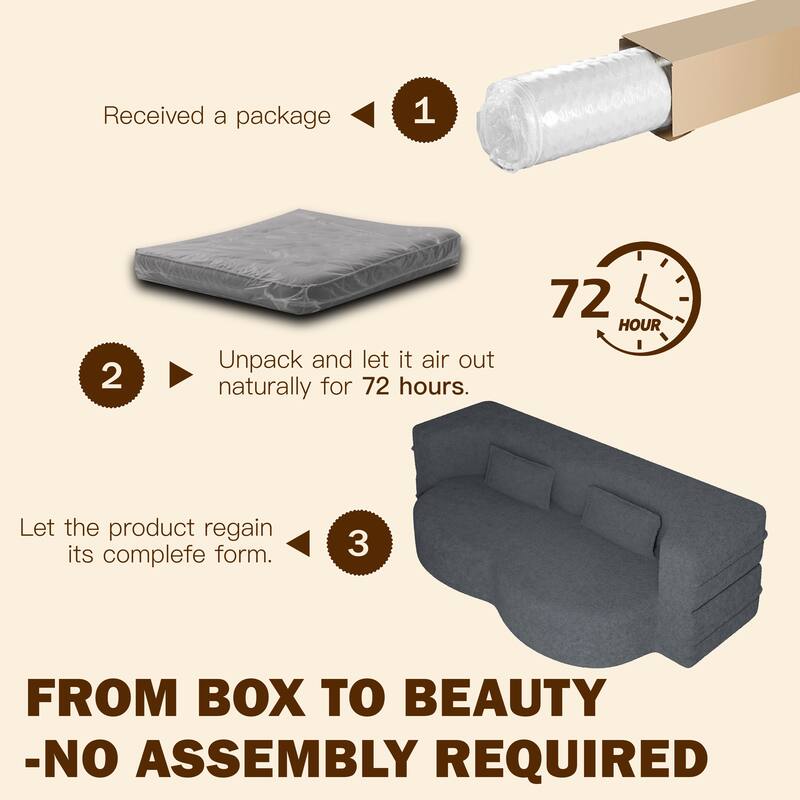 Anmytek Convertible Teddy Fabric Floor Sofa Bed Twin Size Folding Mattress with 2 Pillows Dark Grey