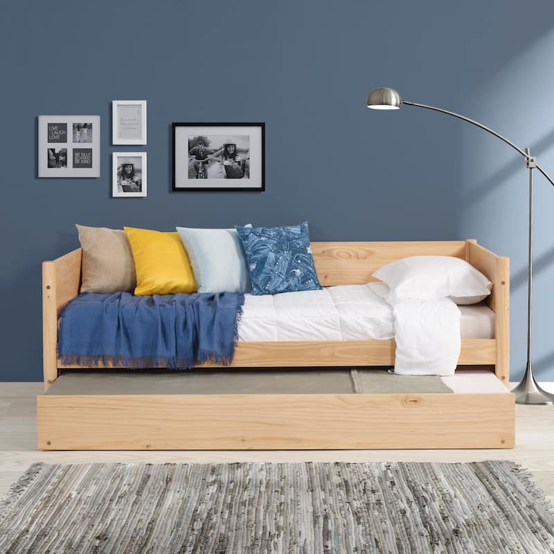 Mid-Century Modern Twin Size Day Bed with Twin Trundle - Natural - Twin