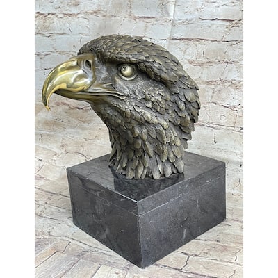 Hot Cast Bronze American Bald Eagle Head Bust Statue Sculpture On Marble Base