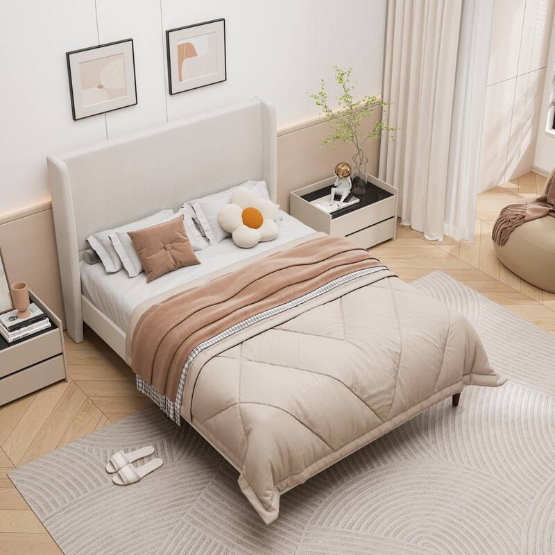 Spruce & Spring Queen Size Upholstered Bed Frame with High Headboard