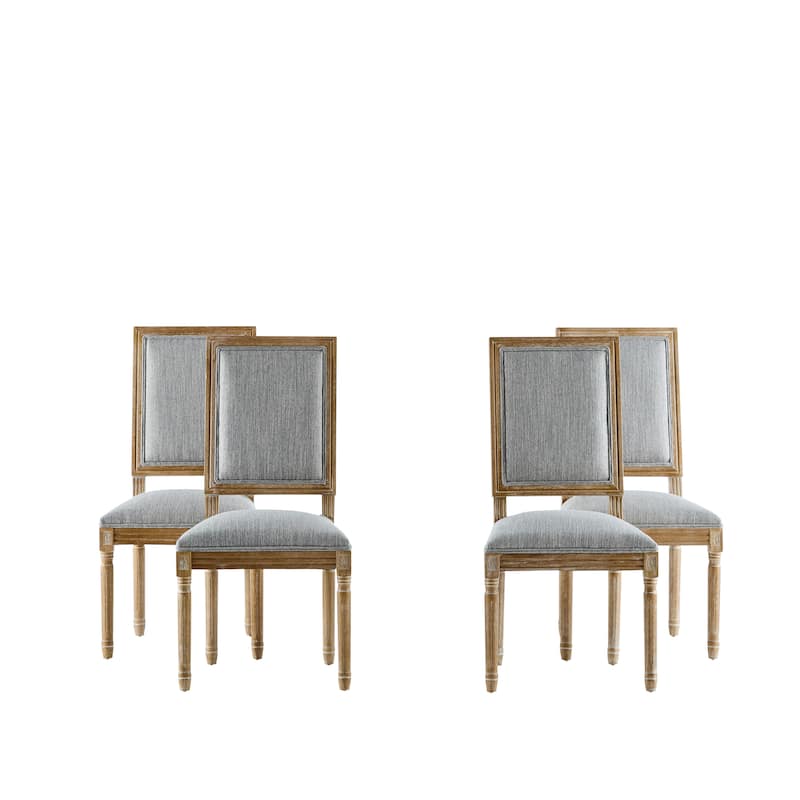 [Set of 4] French Country Dining Chairs - Elegant Cane Backrest & Upholstered Seats with Fluted Legs- Solid Rubberwood Frame