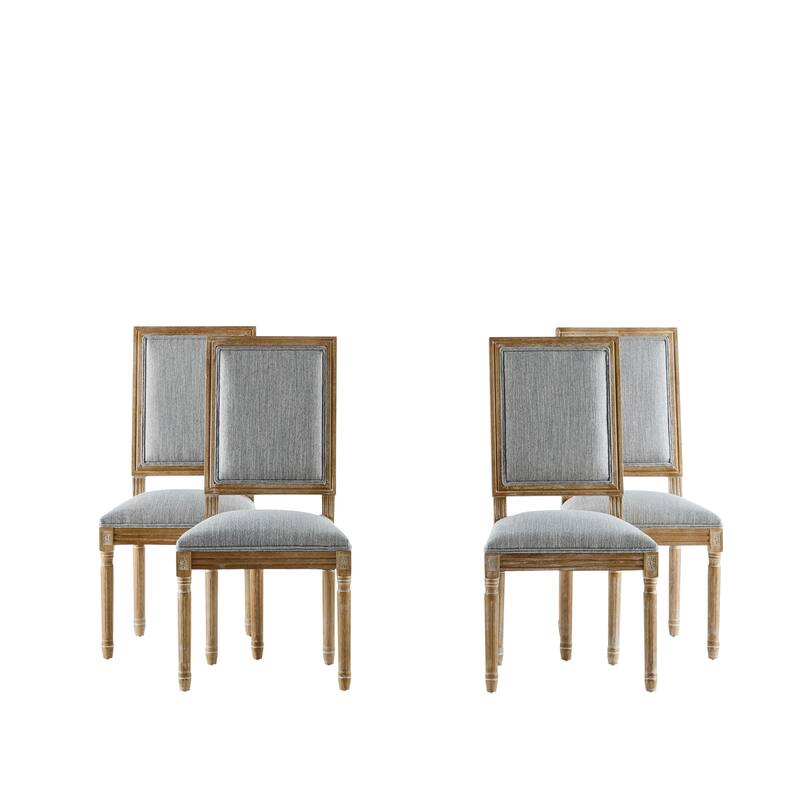 Set of 2, French Country Dining Chair with Rattan Backrest, Upholstered Seat and Grooved Legs, for Kitchen and Dining Room