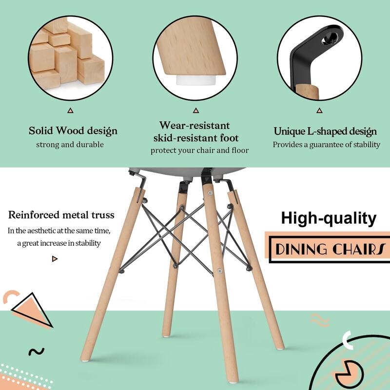 Furniwell Set of 4 Dining Chairs,Plastic Armless Chairs, Mid-century Modern, Kitchen, Dining Room, Bedroom, Living Room