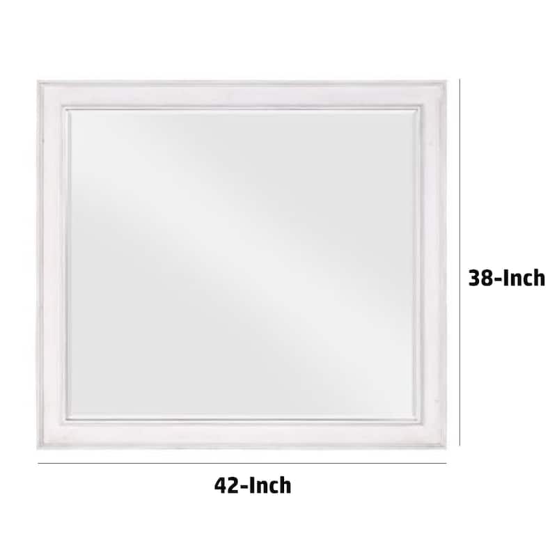 42 Inch Wall Mirror, Molded Sleek Wood Frame, White