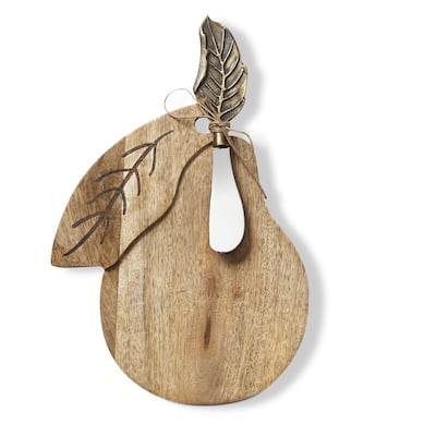 Pear Shaped Cutting Board & Spreader Set - Multicolor Wood Serveware for Fall Harvest - Hand Wash Only