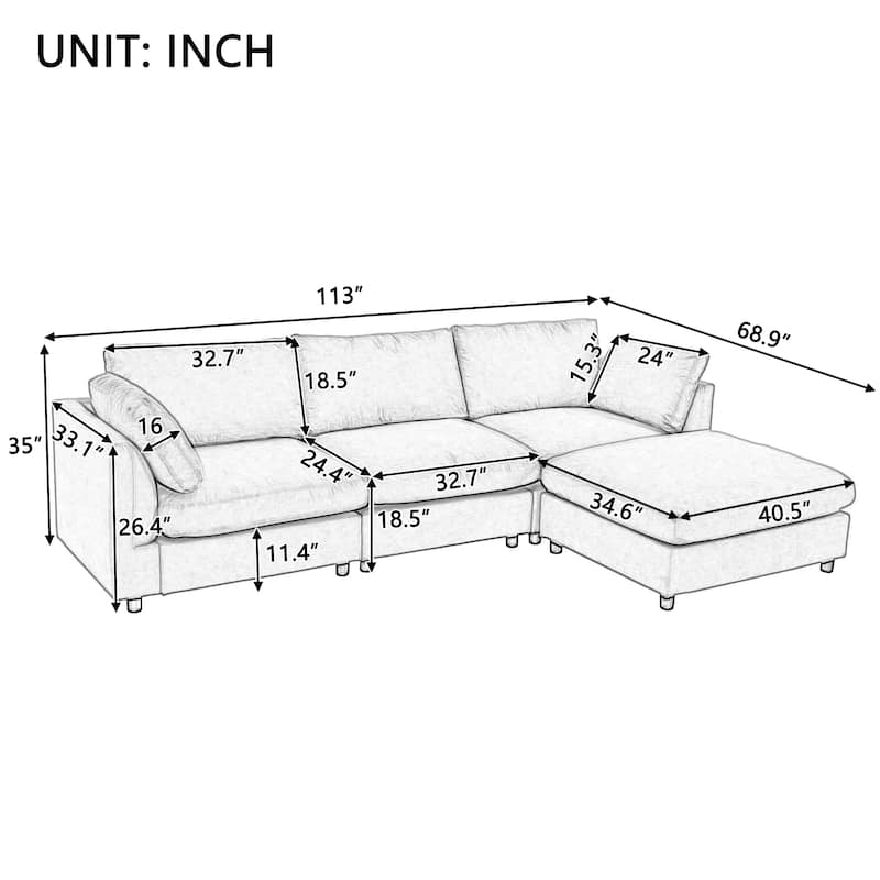 Upholstery Convertible Sectional Sofa, L Shaped Couch with Reversible Chaise