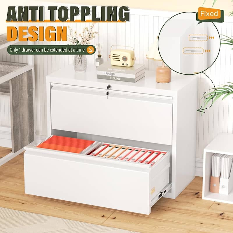 2 Drawer Lateral File Cabinet, Lockable Office Filling Cabinet