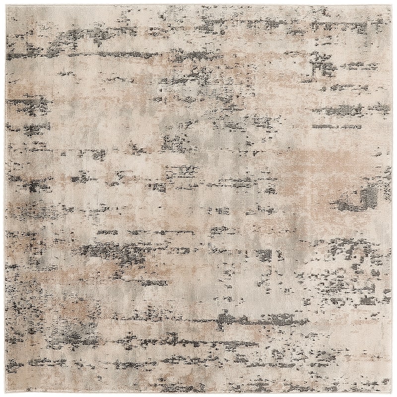 Nourison Concerto Modern Abstract Distressed Area Rug - 4' x Square - Beige/Gray