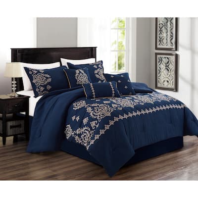 7 Piece Comforter Set Embroidered Design Bed in a Bag
