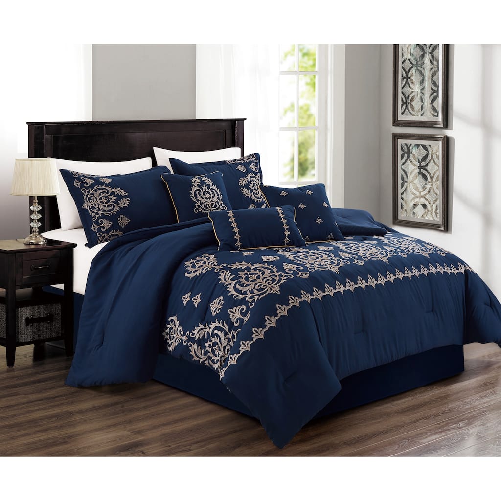7 Piece Comforter Set Embroidered Design Bed in a Bag