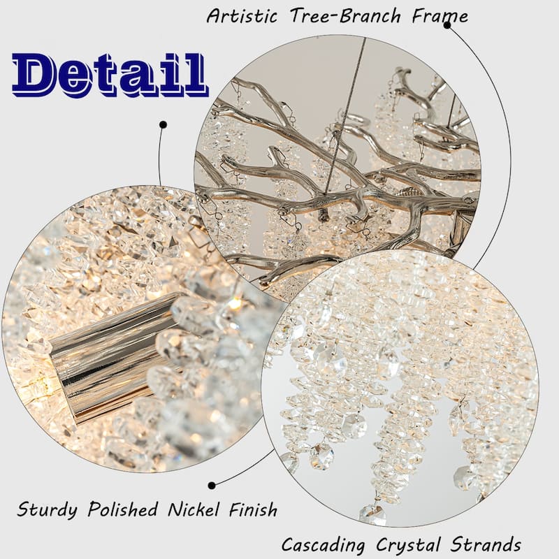 Modern Glam Crystal Chandelier Antique Brass/Polished Nickel Branch Style Pendant Ceiling Light for Dining Room Bedroom