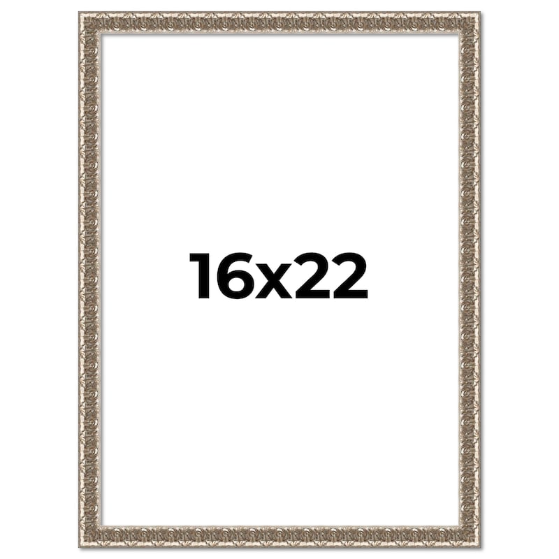 16x22 Frame Silver Versailles Ornate Solid Wood Picture Frame | 1 Inch