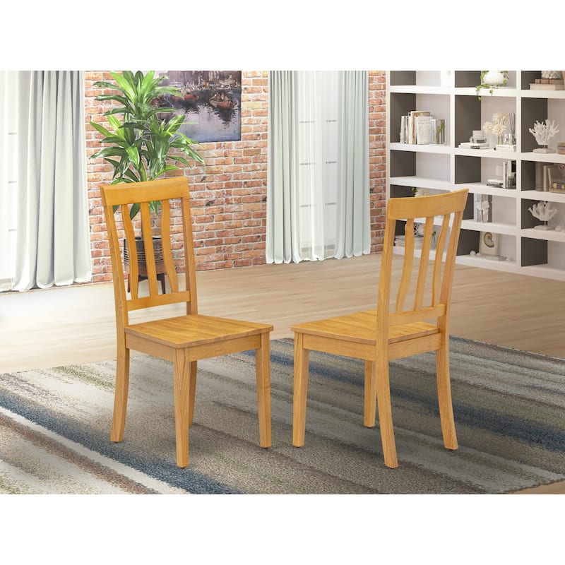 East West Furniture Antique Dining Room Chairs - Slat Back Kitchen Dining Chairs Chairs, Set of 2, Oak (Seat Options)