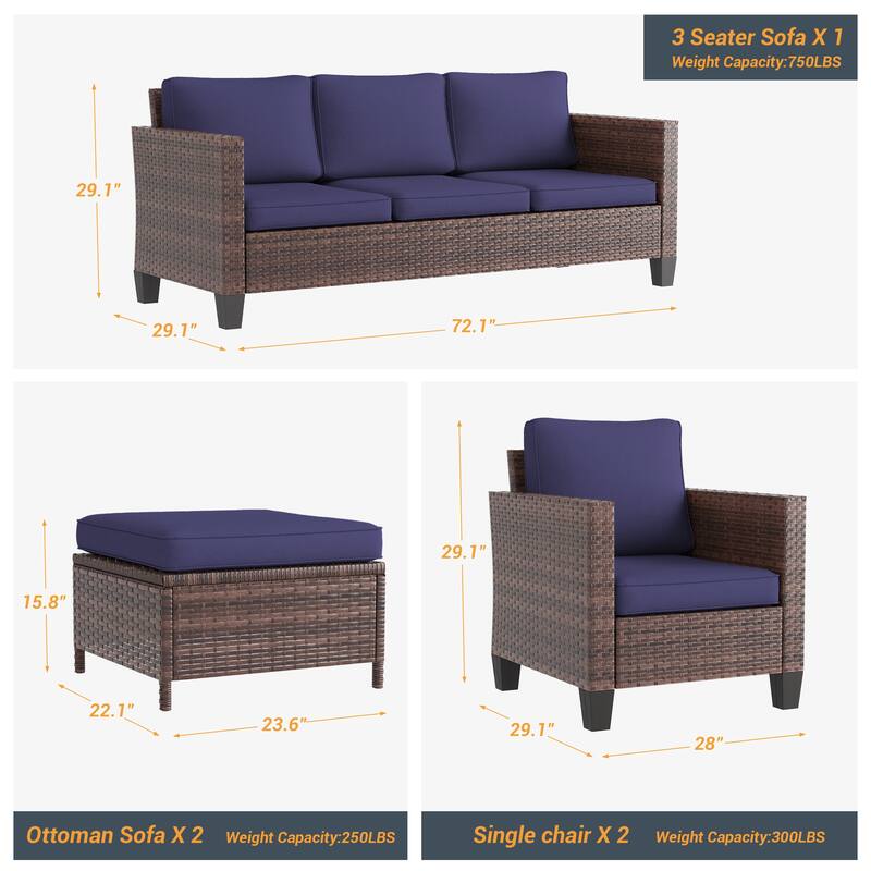 LIVOOSUN 5Pcs Patio Furniture Set Grey Rattan Coversation Seating Set