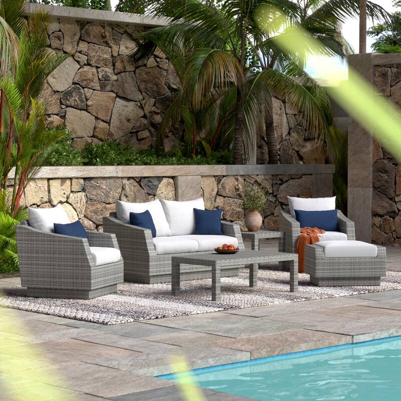 Cannes 6 Piece Sunbrella Outdoor Patio Love & Club Seating Set
