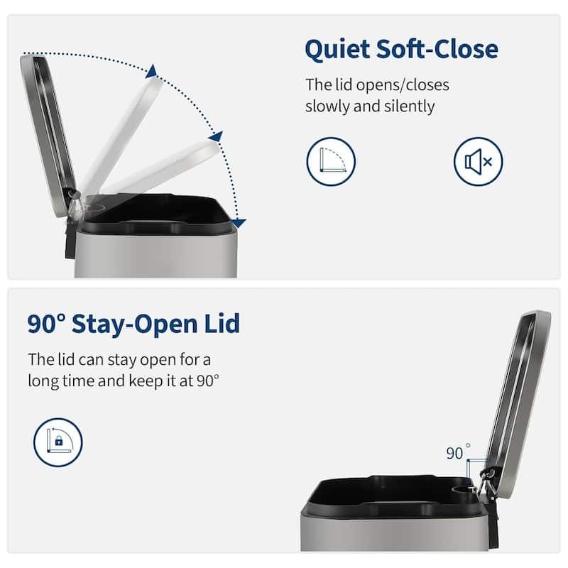 3.2 Gal Soft-Close Lid Stainless Steel Trash Can for Kitchen, Bathroom, Office