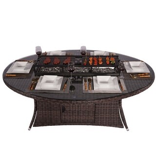 Ellington Outdoor Oval Wicker Firepit Table