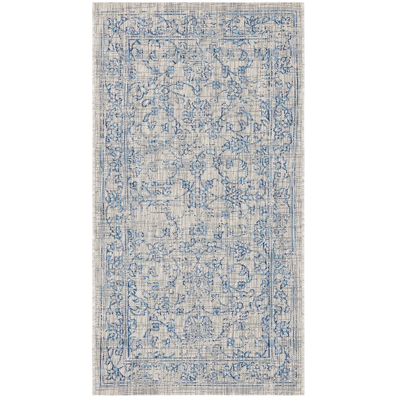 SAFAVIEH Courtyard Aquata Indoor/ Outdoor Waterproof Patio Backyard Rug - 2'3" x 5' - Grey/Navy