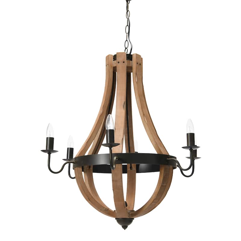 Wood & Metal Chandelier with Six Lightbulbs